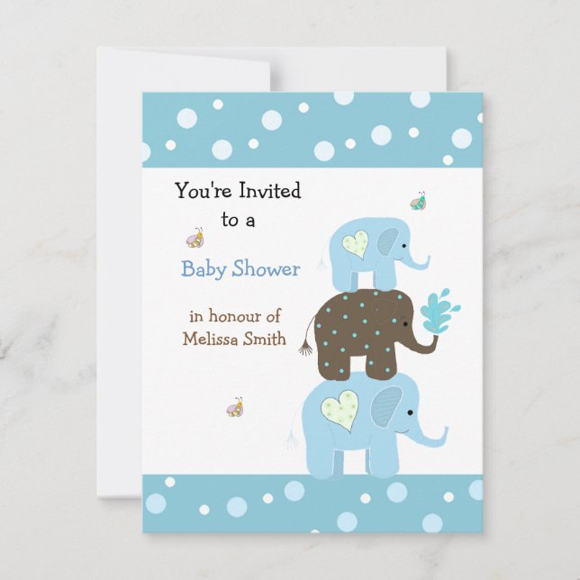 Stacking Elephants Baby Shower Invitation (Front)