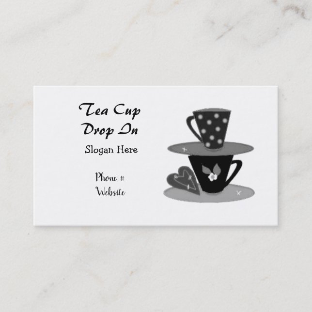 Stacking Teacups  Black and White Business Card (Front)