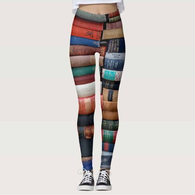 Stacks of Old Books Library Leggings (Front)