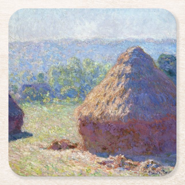 Stacks of Wheat (End of Summer), Monet Square Paper Coaster (Front)