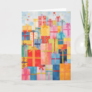 Stacks of Wrapped Gifts Christmas Card
