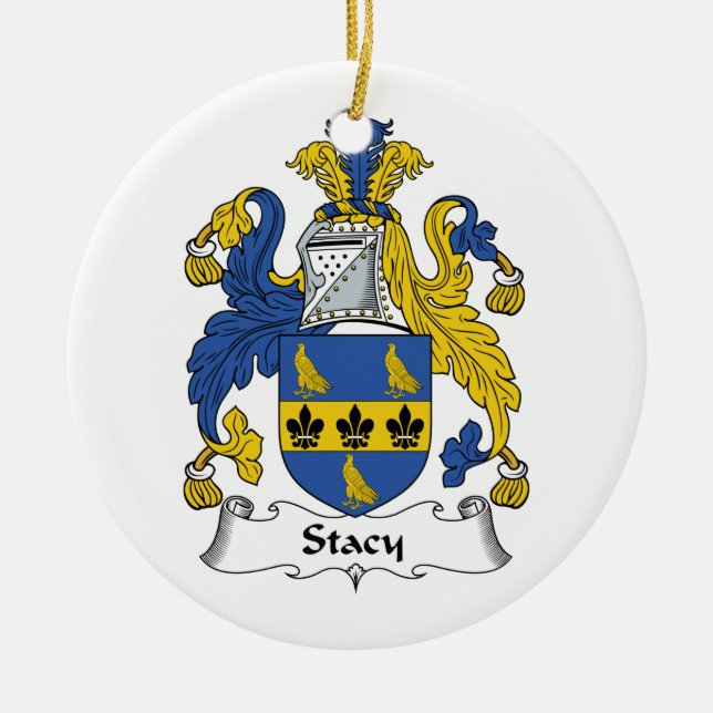Stacy Family Crest Ceramic Tree Decoration (Front)