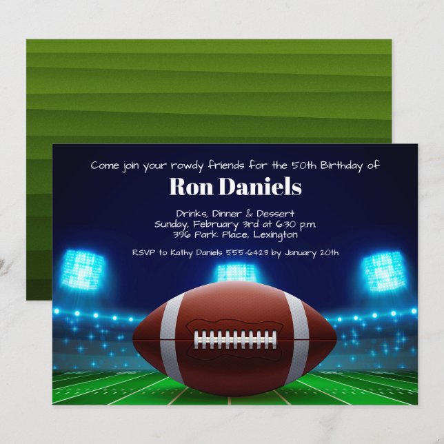 Stadium Lights Football Birthday Invitation (Front/Back)