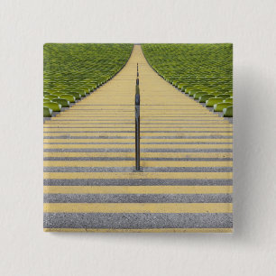 Stadium stairway between rows of green seats 15 cm square badge