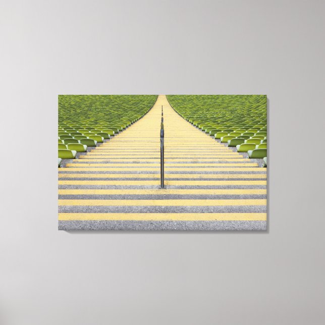 Stadium stairway between rows of green seats canvas print (Front)