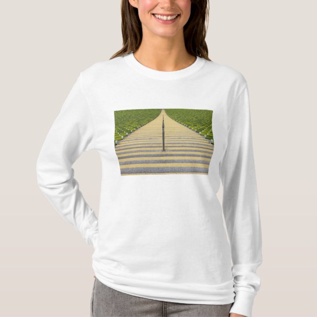 Stadium stairway between rows of green seats T-Shirt (Front)
