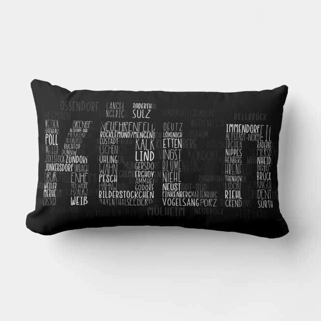 Stadtteile Köln, Districs of Cologne Word Art Lumbar Cushion (Front)