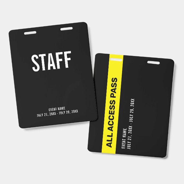 Staff All Access Pass Backstage ID Badge (Front & Back)