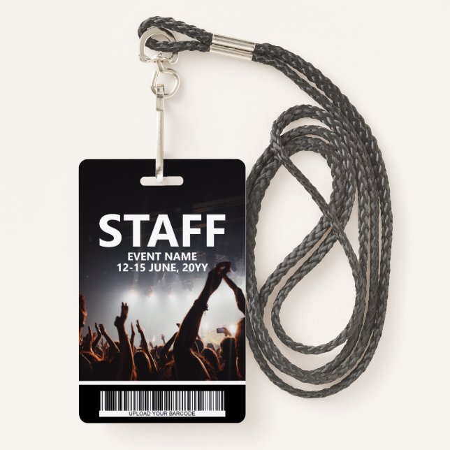 Staff Badge With Barcode Custom Event Access Pass ID Badge (Front with Lanyard)