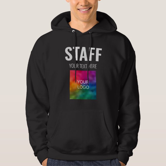 Staff Crew Member Add Logo Text Here Mens Black Hoodie (Front)