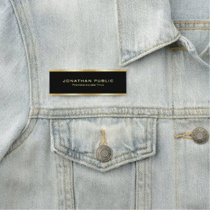 Staff Crew Member Visitor Black & Gold Elegant Name Tag