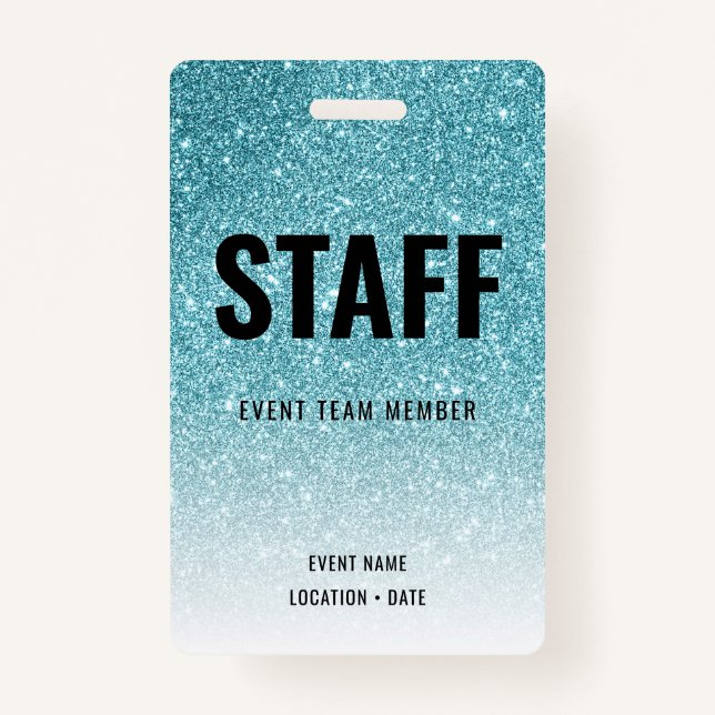 Staff Custom Event or Concert Blue Glitter ID Badge (Front)