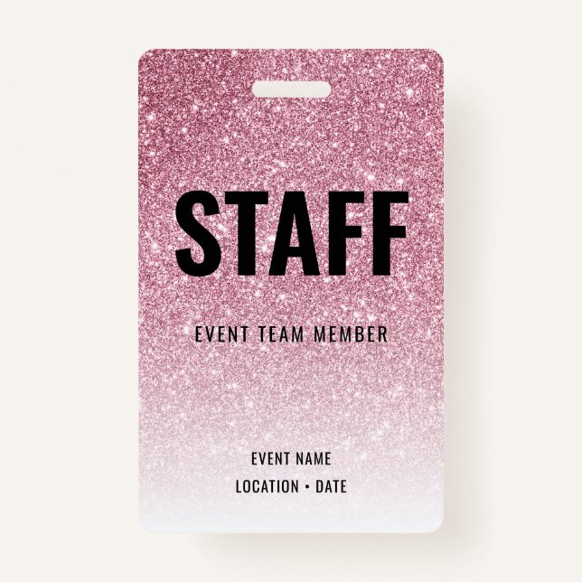 Staff Custom Event or Concert Pink Glitter ID Badge (Front)