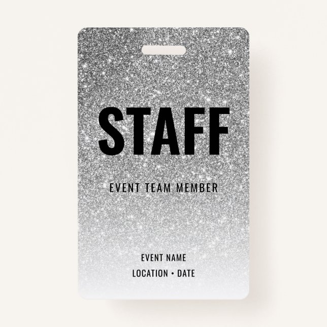 Staff Custom Event or Concert Silver Glitter ID Badge (Front)