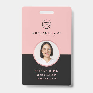 Staff Employee Company ID Photo Pastel Pink Black Badge