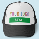 Staff Employee Custom Trucker Hat with Logo Black<br><div class="desc">Easily personalise this staff trucker hat with your own company logo,  job title,  or other custom text. It's adjustable with a mesh back and a foam front. Available in other colours. Adjustable unisex style for men or women. No minimum order quantity and no setup fee.</div>