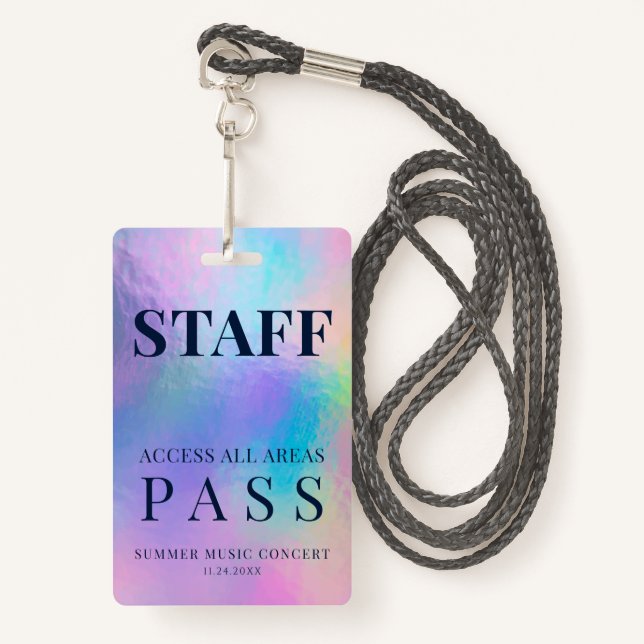 Staff Employee Pass Holographic Event ID Badge (Front with Lanyard)