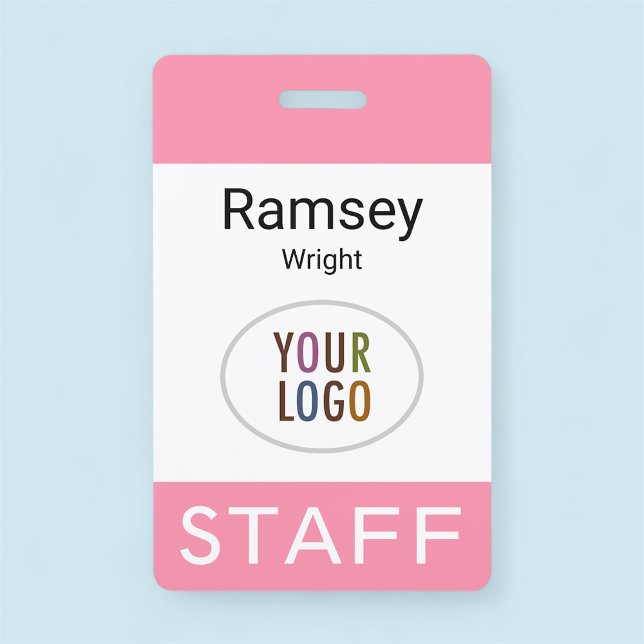 Staff Employee Pink Name Badge Clip Reel Lanyard ID Badge (MISOOK Pink Staff Badge with Logo)