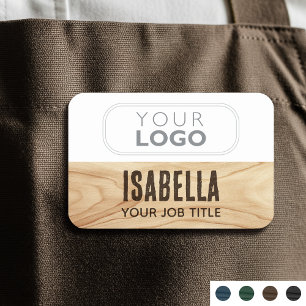 Staff Employee Woodgrain Rustic Name Logo Brown Name Tag