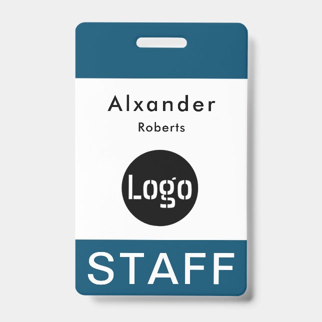 Staff Name Badge Blue, Custom Logo ID Badge (Front)