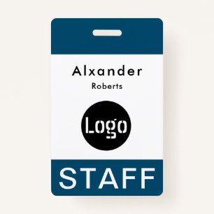 Staff Name Badge Blue, Custom Logo ID Badge