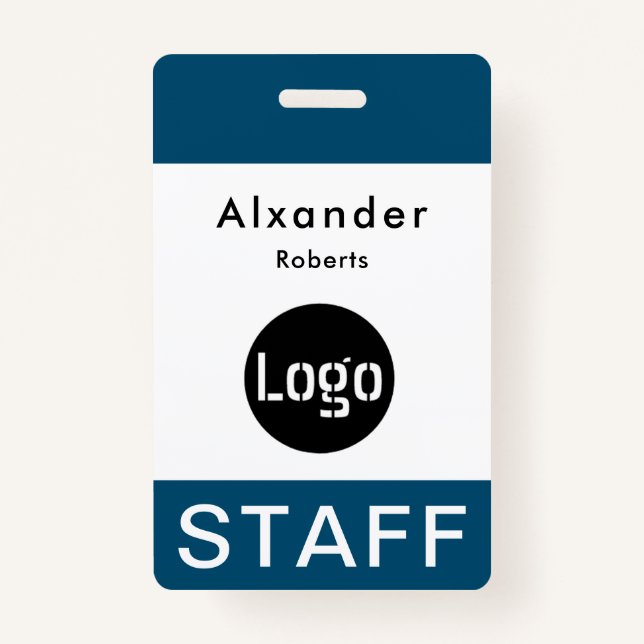 Staff Name Badge Blue, Custom Logo ID Badge (Front)