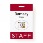 Staff Name Badge with Lanyard Custom Logo Red