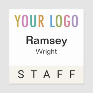 Staff Name Tag Business Logo Square Pin Ecru 2x2