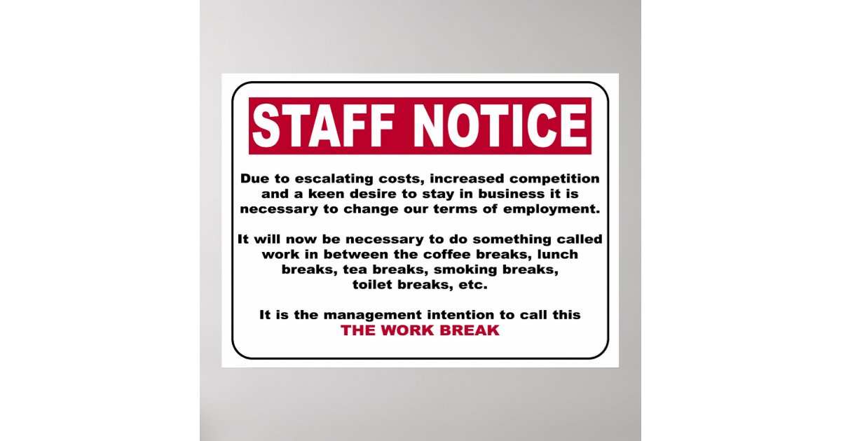 Staff Notice Poster Zazzle.co.uk