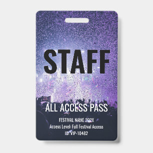 Staff Pass Black All Access Music Festival Concert ID Badge