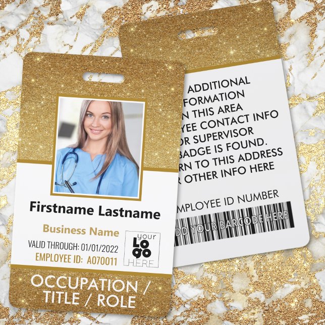 Staff Photo ID Barcode Logo 14K Gold Glitter Badge (Creator Uploaded)