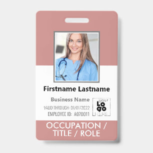 Staff Photo ID Barcode Logo Dusty Rose Pink Name Badge