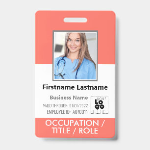 Staff Photo ID Barcode LogoLiving Coral Pink Name Badge