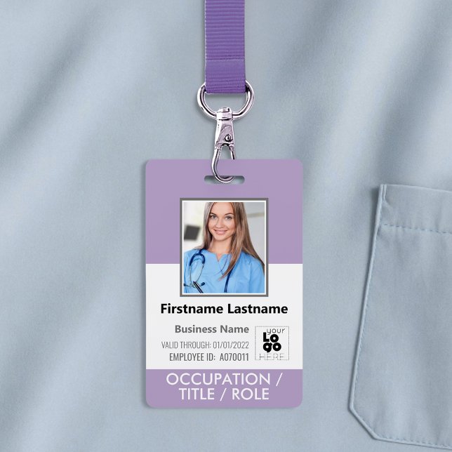 Staff Photo ID Card Barcode Logo Lilac Purple Name ID Badge (Creator Uploaded)