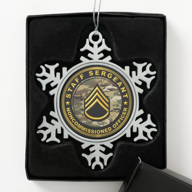 Staff Sergeant Army Noncommissioned Officer Cerami Snowflake Pewter Christmas Ornament (Box)