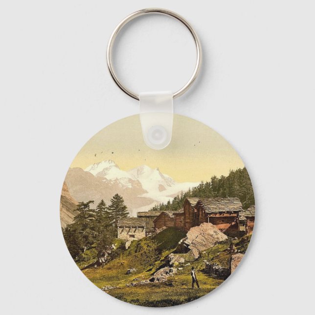 Staffel Alp and Rimpfischhorn, with chalets, Valai Key Ring (Front)