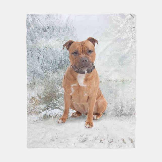 Staffie Christmas Fleece Blanket (Front)