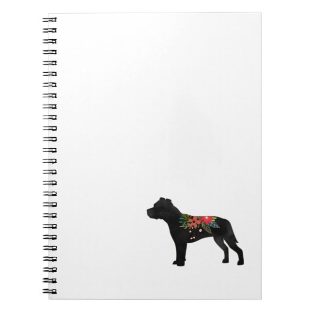 Staffie Dog Breed Boho Floral Silhouette Notebook (Front)