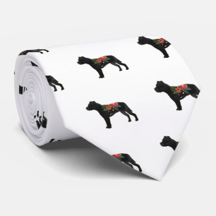 Staffie Dog Breed Boho Floral Silhouette Tie