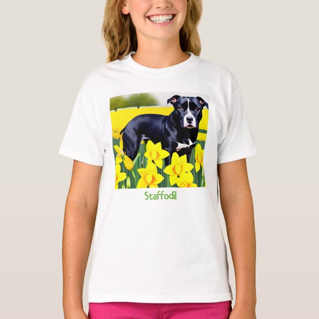 Staffodil - Staffy in the Daffodils T-Shirt (Front)