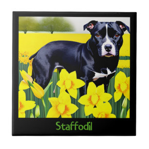 Staffodil - Staffy in the Daffodils Tile