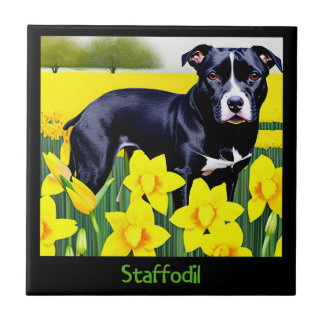 Staffodil - Staffy in the Daffodils Tile
