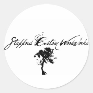 Stafford Custom Woodworks Logo Black & White Classic Round Sticker