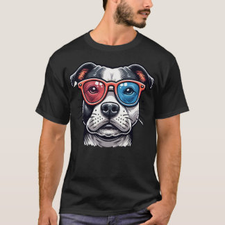 Staffordshire Bull Dog With Glasses Pop Art Style T-Shirt