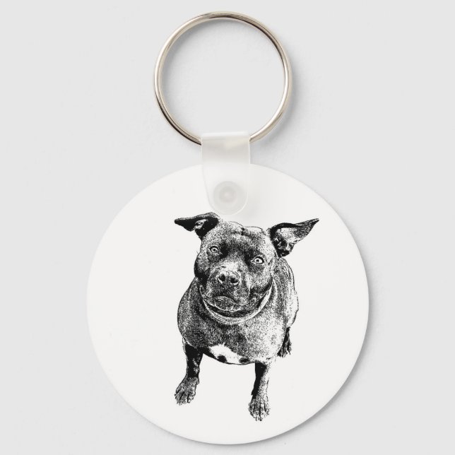 Staffordshire Bull Terrier art style Key Ring (Front)