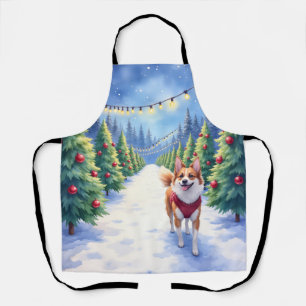 Staffordshire Bull Terrier at Christmas Tree Farm  Apron