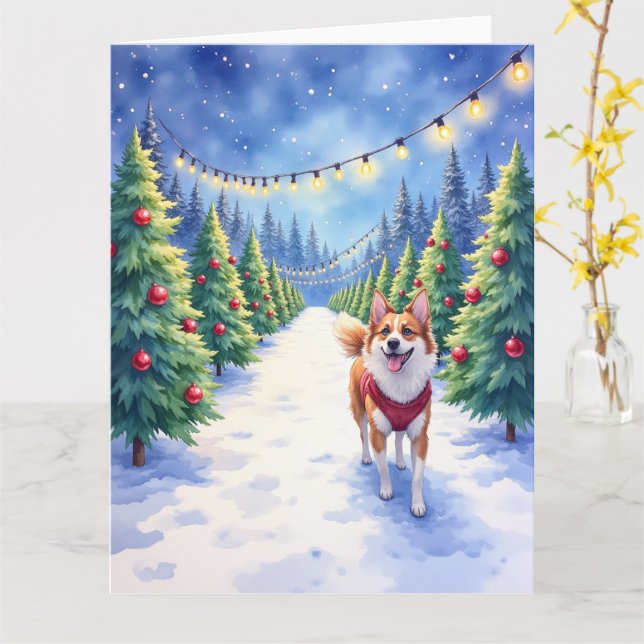 Staffordshire Bull Terrier at Christmas Tree Farm  Card (Yellow Flower)