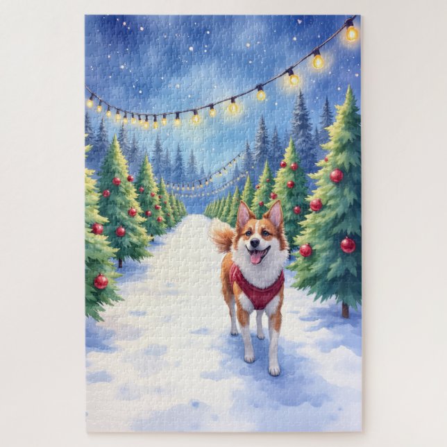 Staffordshire Bull Terrier at Christmas Tree Farm  Jigsaw Puzzle (Vertical)