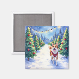 Staffordshire Bull Terrier at Christmas Tree Farm  Magnet