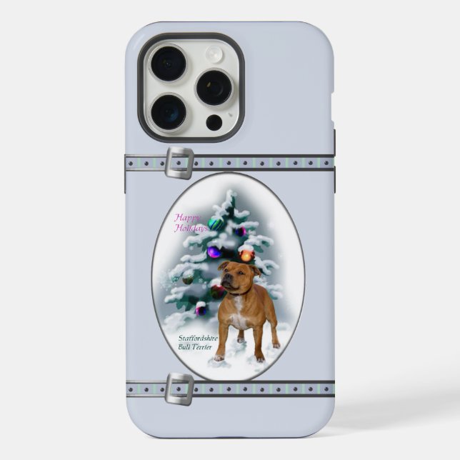 Staffordshire Bull Terrier Blue Christmas Holidays iPhone Case (Back)